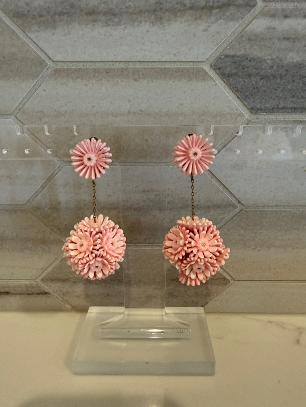 Vintage West Germany pink floral cottage core earrings